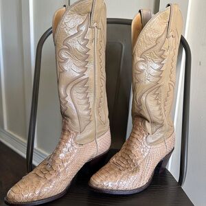 Justin Cream/Tan Snake Skin Western Cowboy Boots